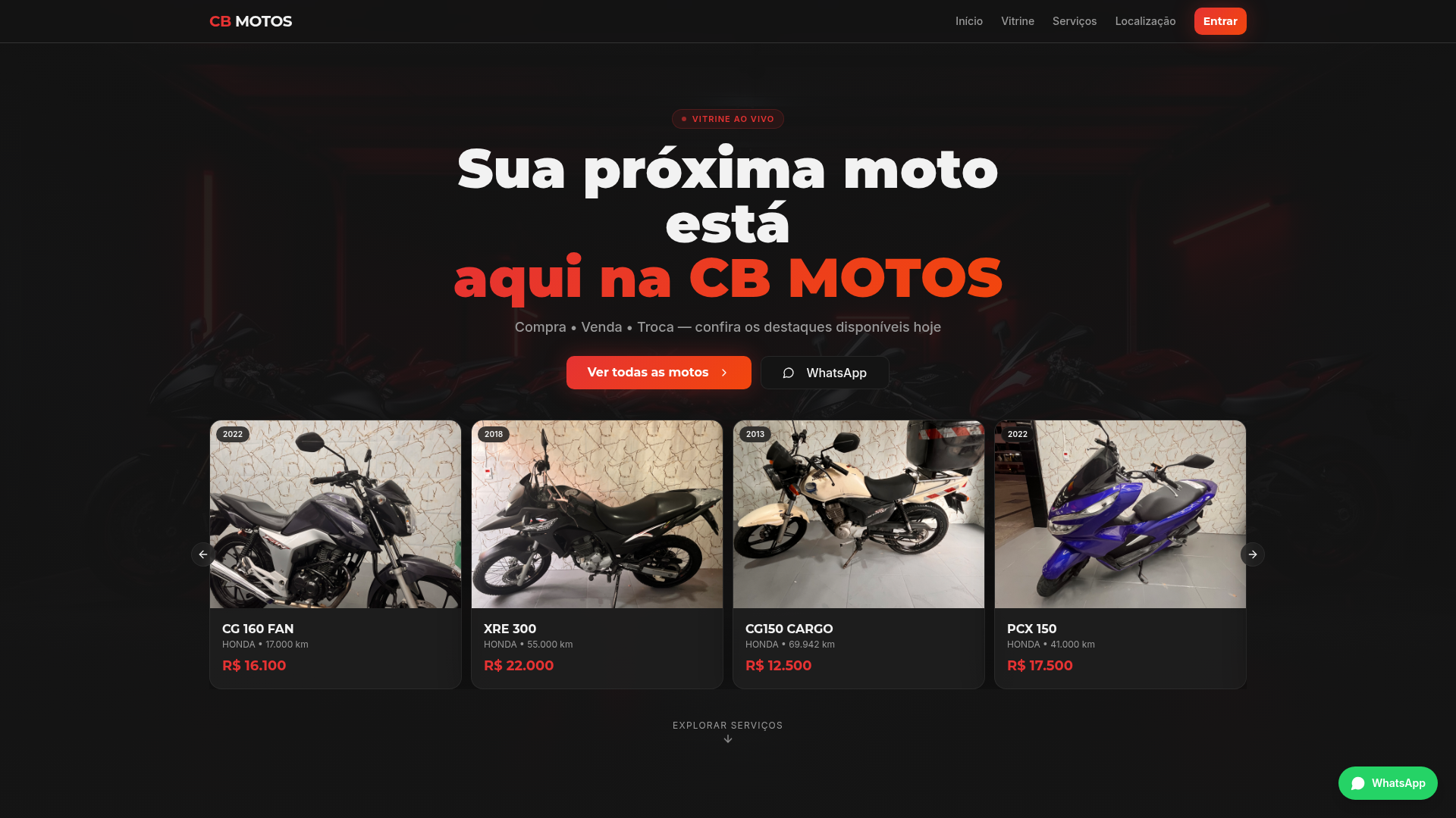 Site CB Multimarcas - Concessionária de Motos desenvolvido por Gabriela Ramalho